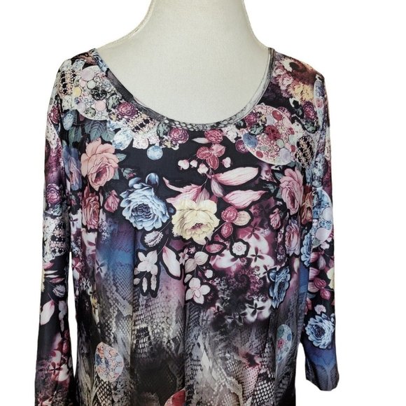 Simply Aster Floral Snake print Flowy Dress 1X 2X Loose Fit Boho Dark Stretchy - Picture 3 of 7